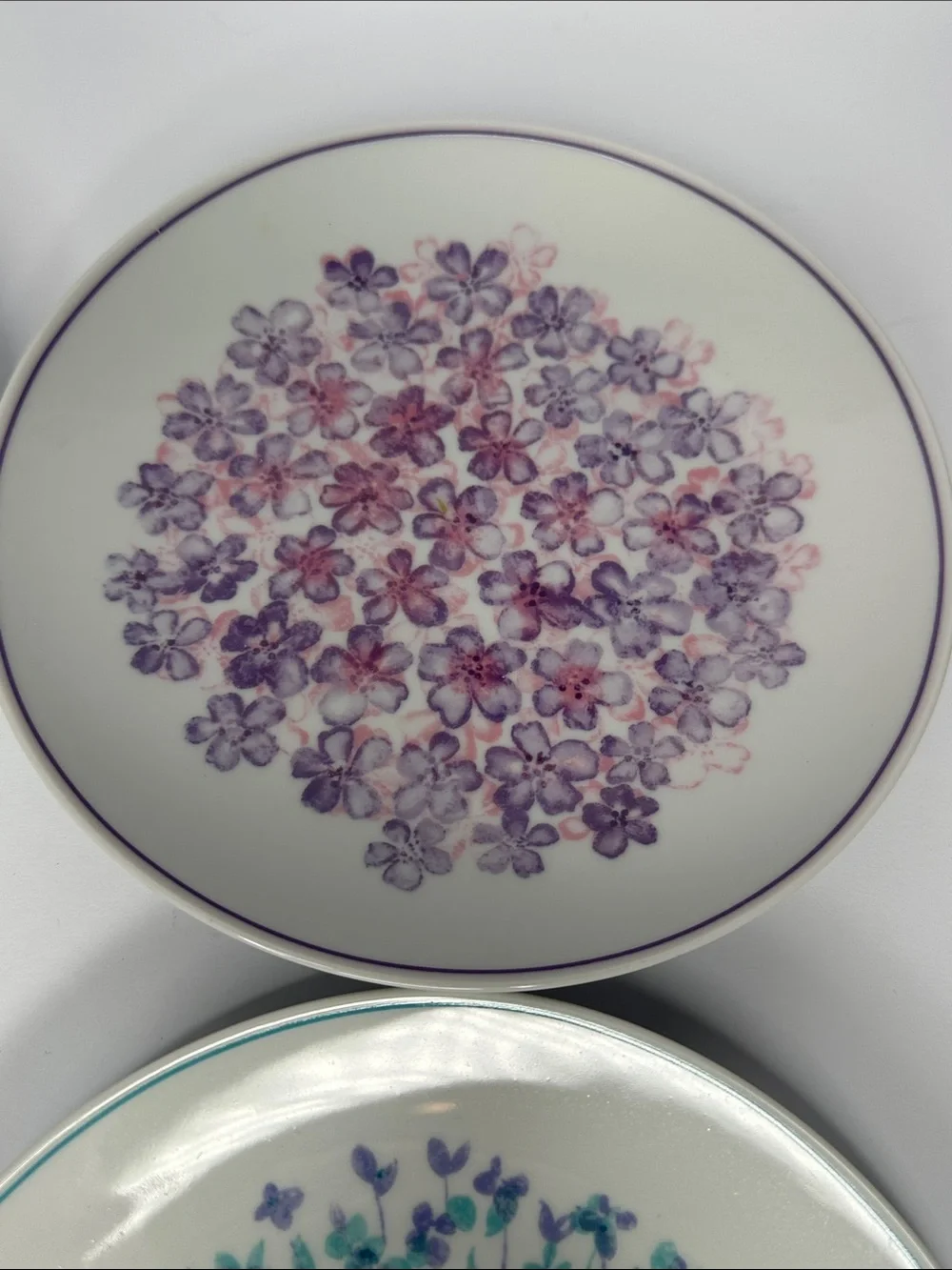 Crate&Barrel Floral Dessert Plates in Green, Purple, Pink, Teal - Set of 4